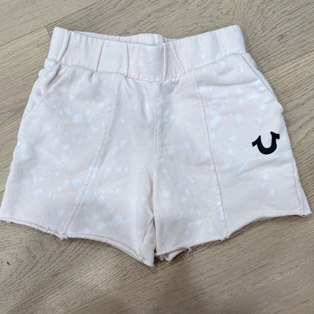 True Religion Light Pink Tie-Dye Girls' Shorts with Black Logo